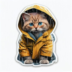 Kitten in a raincoat sticker - obrazy, fototapety, plakaty