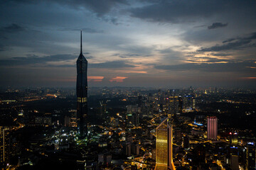 Fototapeta na wymiar evenign city view with skay scrapers in Kuala Lumpur, Malaysia
