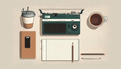 Fototapeta na wymiar table illustration with coffee - laptop