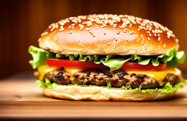 Delicious cheeseburgers sitting on counter with bokeh, ai generated yumminess