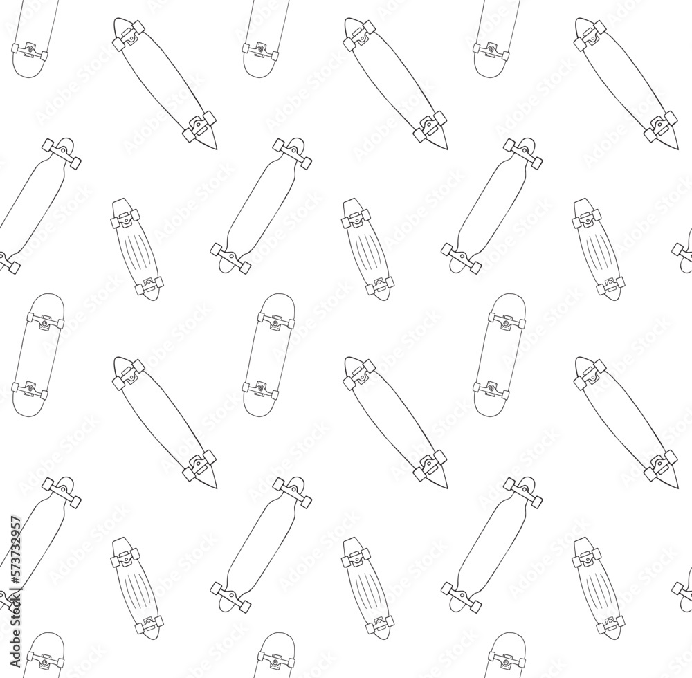 Poster vector seamless pattern of hand drawn doodle sketch skateboards isolated on white background