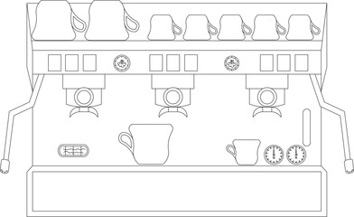 High pressure coffee machine illustration vector sketch.
