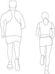 Sketch vector illustration of people having morning jog with partner
