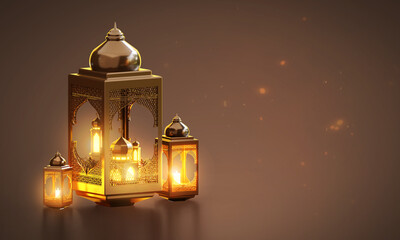 3d ramadan ornament with lantern and mosque