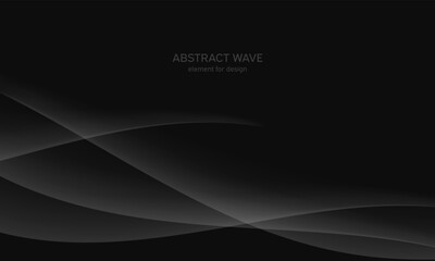 Abstract black background with smooth gray line, wave. Modern, luxury and fashion backdrop with Smooth Curves, Elegant Design, and Futuristic Style. Black gradient geometric. Vector illustration.