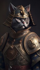 Cat in Chinese armor depicts a fierce and powerful feline ready for battle, embodying strength and bravery