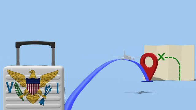 Animation Airline with location marker and suitcase. Travel to  - United States Virgin Islands