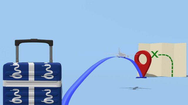 Animation Airline with location marker and suitcase. Travel to  - Martinique