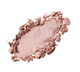 Crushed eye shadow on white background, top view. Professional makeup product