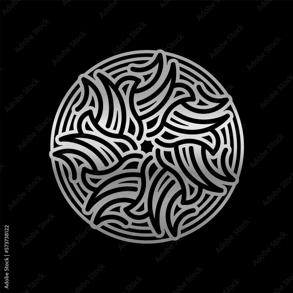 Poster abstract circular geometric symbol design with modern style and shinny silver color. isolated on bla