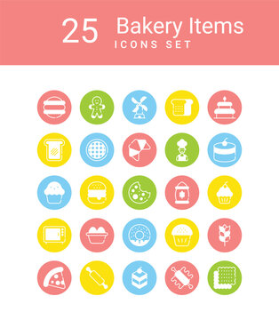 Bakery Icons Set, Stock illustration, Bakery icons, bakery items, bakery set, bakery shop, bakery sweets,