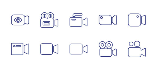 Movie camera line icon set. Editable stroke. Vector illustration. Containing video, videocamera, camcorder, zoom, video camera