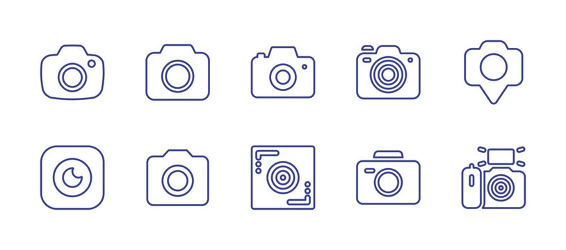 Camera line icon set. Editable stroke. Vector illustration. Containing camera, photo camera black tool, photo camera