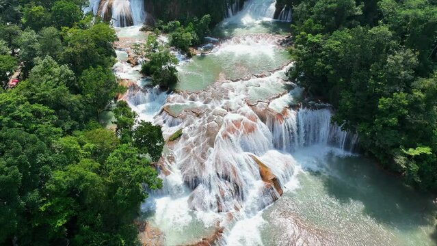 Aerial view of the waterfalls Agua Azul, Chiapas (Mexico).