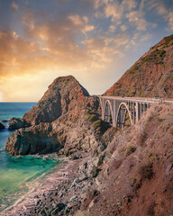 Big Creek Bridge on the Pacific Coast Highway in Big Sur, California. Viewed from Vista Point. © TomWindeknecht
