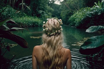 Person Swimming in the Tropical Jungle, generative ai