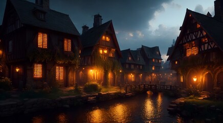 Fototapeta na wymiar Old medieval village at night [AI Generated]