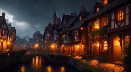 Fototapeta na wymiar Old medieval village at night [AI Generated]