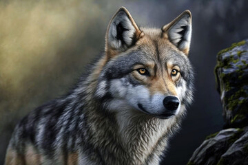 Naklejka premium Wolf portrait. Generative AI