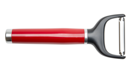 Potato peeler. Slicer or the best vegetable peelers. Professional chef peeler with stainless steel sharp knife or blade. Kitchenware for kitchen. Sharp peeler for potato or vegetable. White background