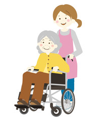 おばあさんの世話をするおかあさん