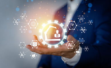 Smart industry robot arms for digital factory production technology showing automation manufacturing process of the Industry 4.0