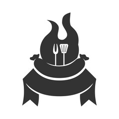 barbecue logo with bbq logotype and fire concept in combination with spatula