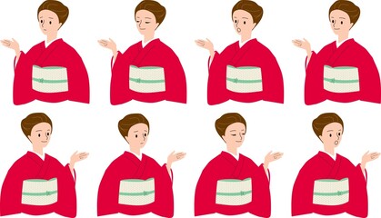 説明をする着物女性　左右　表情色々