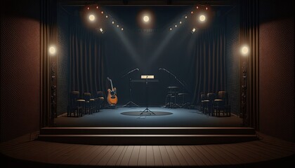 Empty stage of a small unplugged live music concert generative ai