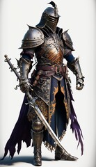 Powerful Steampunk Knight Holding Longsword - Full Body Concept Art Illustration