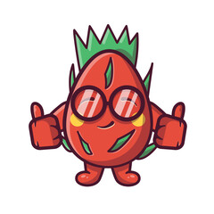kawaii dragon fruit character mascot icon with thumb up hand gesture isolated cartoon 