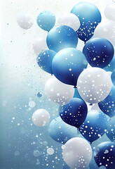 blaue und weiße Ballons und Konfetti. Generative Ai. - obrazy, fototapety, plakaty