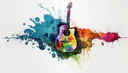 Ink Splashes Resembling Acoustic Guitar - Abstract Artwork with Musical Inspiration