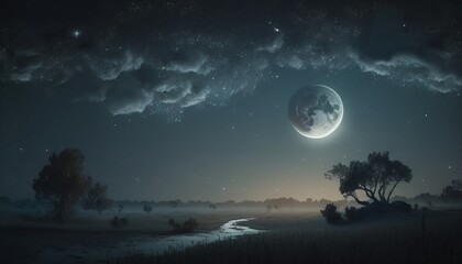 Fototapeta na wymiar Night sky with stars and moon. Ai generative.