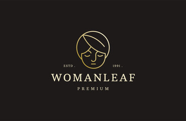 Beauty woman's face leaf with line art style logo feminine design concept .