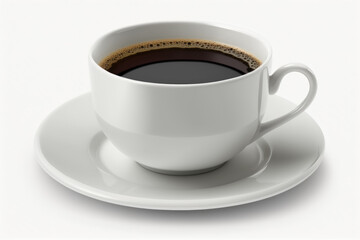 Cup of coffee on a white background. Black morning coffee on a white table, closeup. Generative ai