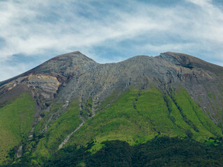 Aerial view of Mount Canlaon is a complex and active volcano surrounded by several craters and volcanic peaks. Kanlaon volcano.