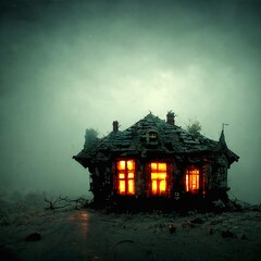 Obraz premium Spooky abandoned house with fog