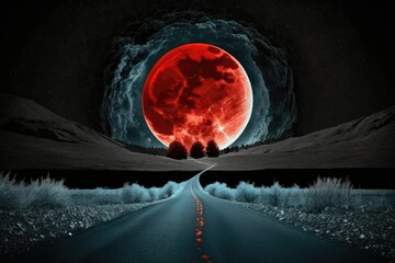 A deserted road that leads to the moon. Generative AI