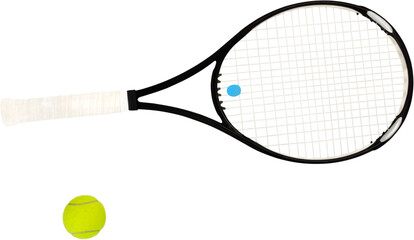 Silver Tennis Racket and Ball