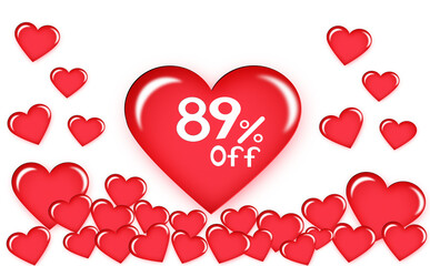89% discount on floating heart. Number eighty nine white