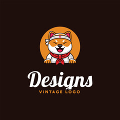 cute dog character logo, japanese chef dog vector