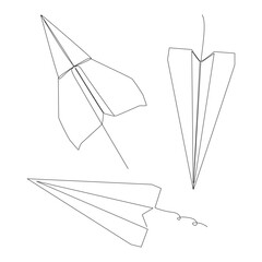 One continuous line of Paper Airplane. Thin Line Illustration vector concept. Contour Drawing Creative ideas.