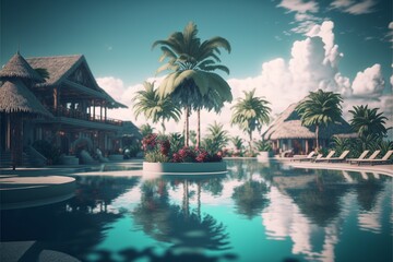 Fototapeta premium 南国 リゾート ペンション 夏 ホテル プール 海岸 砂浜