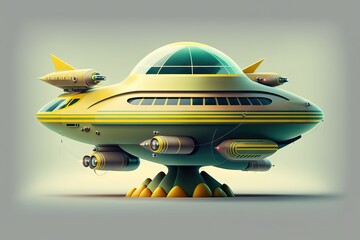 Classic Flying Saucer UFO Spaceship Design, with simple colors, but representative of a phenomena who has been on culture from 50's, generative ai
