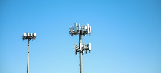 Cell phone tower in the clear sky for electrical telecommunication 