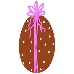 Hand drawn Easter egg present decorated with pattern and ribbon,holiday decor element for greeting card,invitation,background decor.Traditional egg in flat style isolated on white background