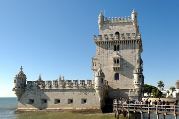 Belem Tower on the Tagus river in Lisbon (Portugal) was a part of a defence system at the mouth of the Tagus river and a ceremonial gateway to Lisbon. The tower was built in the early 16th century.