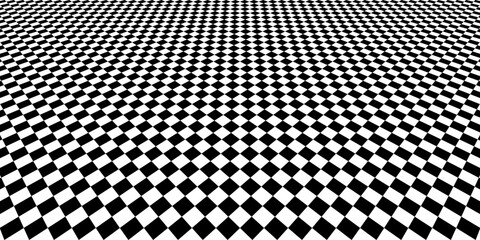 Checkered black and white groovy background. Aesthetics of Y2k. Minimalistic geometric pattern with visual distortion effect. Chessboard. Vector illustration.