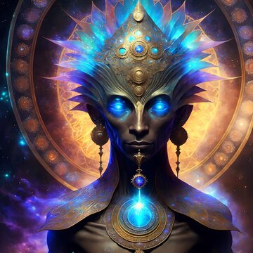 enlightened being on fractal background with space